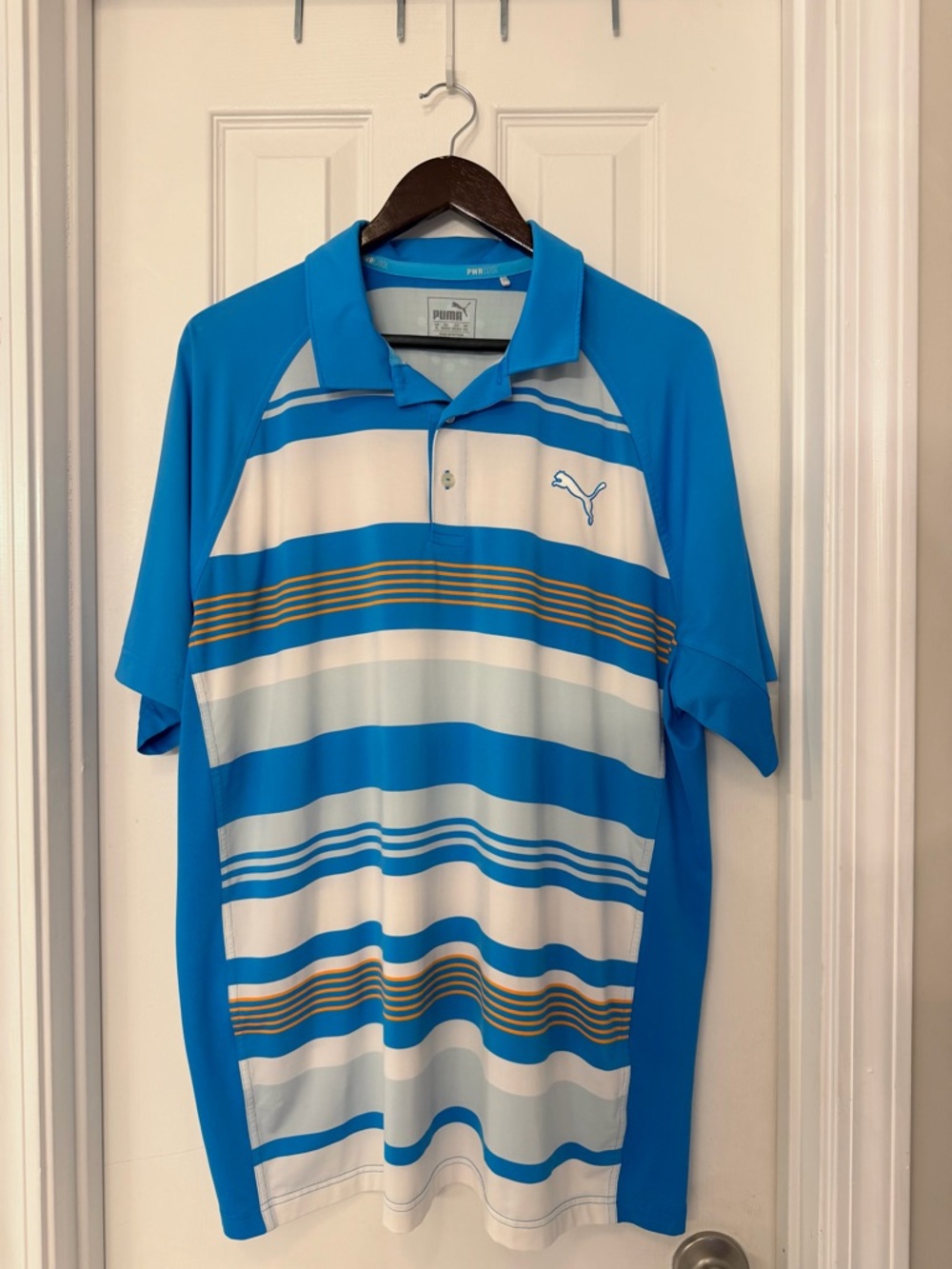 Puma Men’s Bright Blue Polo with Orange & White Stripes